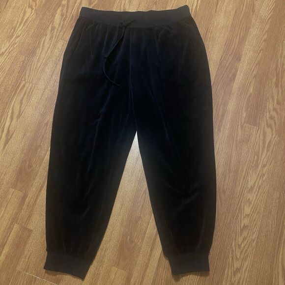 Eileen Fisher Black Velour Jogger Pants Organic Cotton Drawstring Pull On PL - Picture 2 of 13